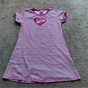 vintage barbie short sleeve dress pink stripes heart 10/12 retro mattel dolls